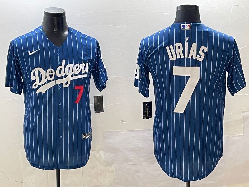 Men Los Angeles Dodgers #7 Urias Blue Stripe Fashion Game 2025 Nike MLB Jersey style 1